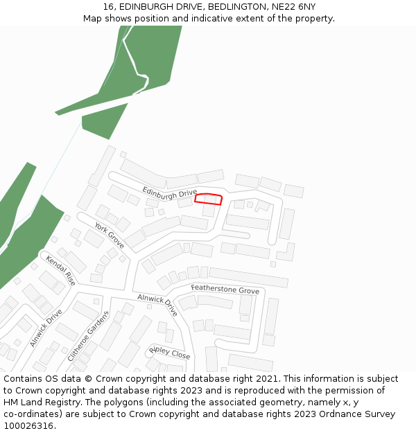 16, EDINBURGH DRIVE, BEDLINGTON, NE22 6NY: Location map and indicative extent of plot