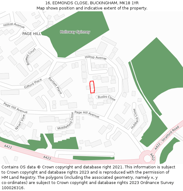 16, EDMONDS CLOSE, BUCKINGHAM, MK18 1YR: Location map and indicative extent of plot