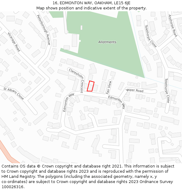 16, EDMONTON WAY, OAKHAM, LE15 6JE: Location map and indicative extent of plot