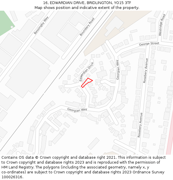 16, EDWARDIAN DRIVE, BRIDLINGTON, YO15 3TF: Location map and indicative extent of plot