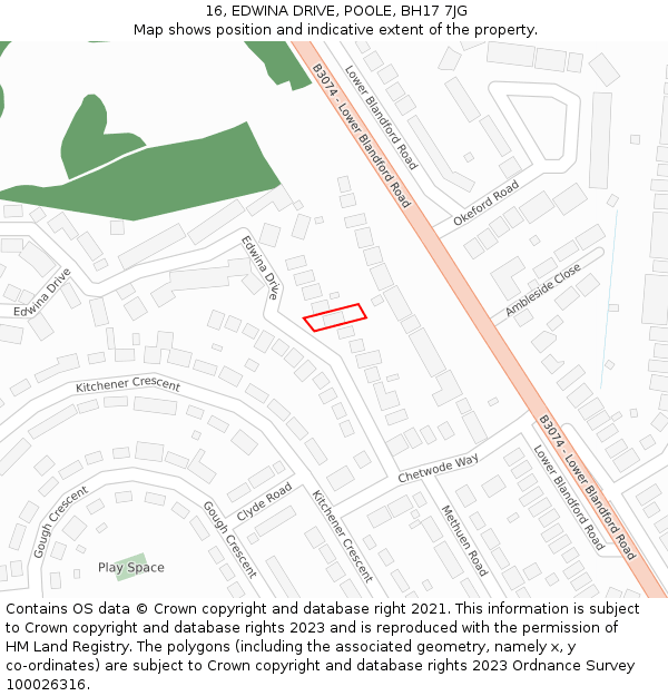 16, EDWINA DRIVE, POOLE, BH17 7JG: Location map and indicative extent of plot