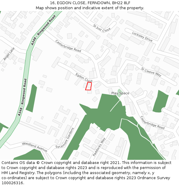 16, EGDON CLOSE, FERNDOWN, BH22 8LF: Location map and indicative extent of plot