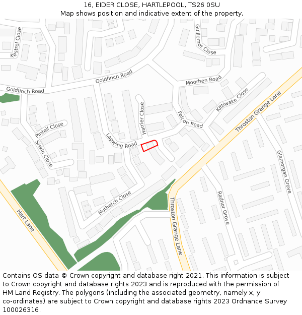 16, EIDER CLOSE, HARTLEPOOL, TS26 0SU: Location map and indicative extent of plot