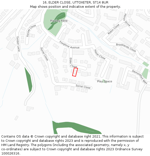 16, ELDER CLOSE, UTTOXETER, ST14 8UR: Location map and indicative extent of plot