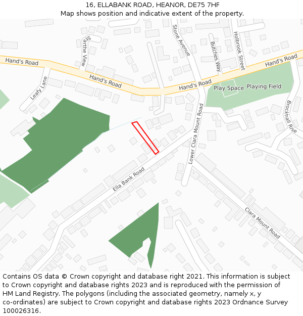 16, ELLABANK ROAD, HEANOR, DE75 7HF: Location map and indicative extent of plot