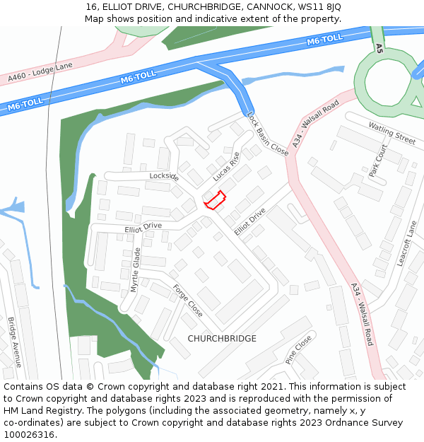 16, ELLIOT DRIVE, CHURCHBRIDGE, CANNOCK, WS11 8JQ: Location map and indicative extent of plot