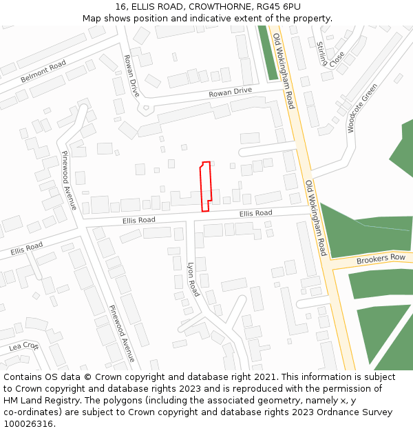 16, ELLIS ROAD, CROWTHORNE, RG45 6PU: Location map and indicative extent of plot