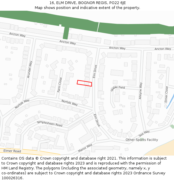 16, ELM DRIVE, BOGNOR REGIS, PO22 6JE: Location map and indicative extent of plot