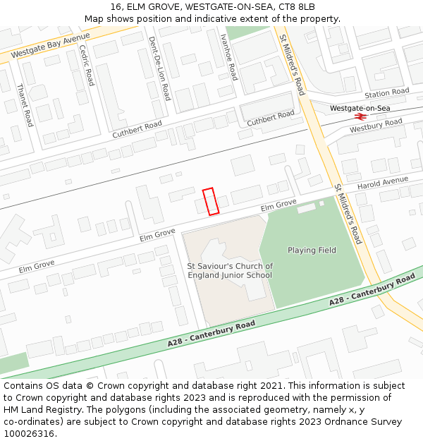 16, ELM GROVE, WESTGATE-ON-SEA, CT8 8LB: Location map and indicative extent of plot