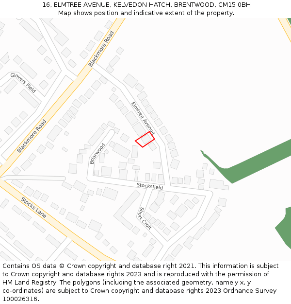16, ELMTREE AVENUE, KELVEDON HATCH, BRENTWOOD, CM15 0BH: Location map and indicative extent of plot