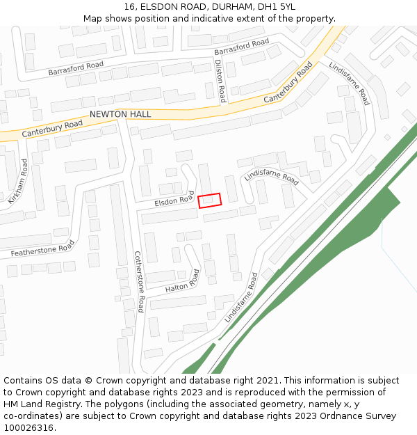 16, ELSDON ROAD, DURHAM, DH1 5YL: Location map and indicative extent of plot