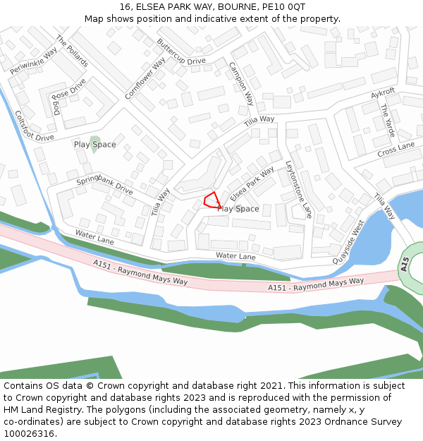 16, ELSEA PARK WAY, BOURNE, PE10 0QT: Location map and indicative extent of plot