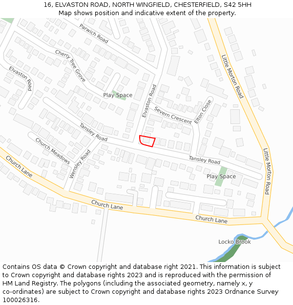 16, ELVASTON ROAD, NORTH WINGFIELD, CHESTERFIELD, S42 5HH: Location map and indicative extent of plot