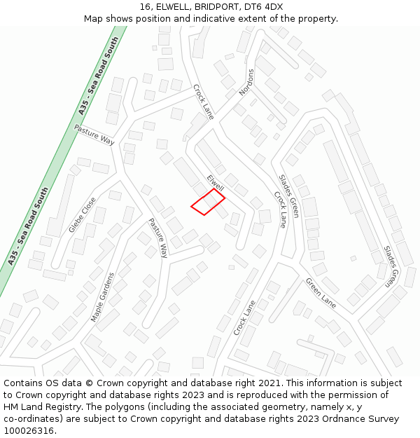 16, ELWELL, BRIDPORT, DT6 4DX: Location map and indicative extent of plot