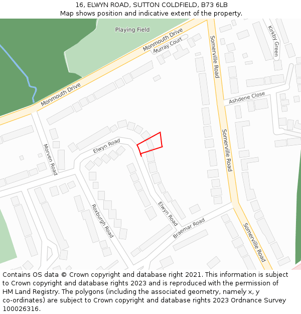 16, ELWYN ROAD, SUTTON COLDFIELD, B73 6LB: Location map and indicative extent of plot