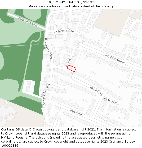 16, ELY WAY, RAYLEIGH, SS6 9TR: Location map and indicative extent of plot