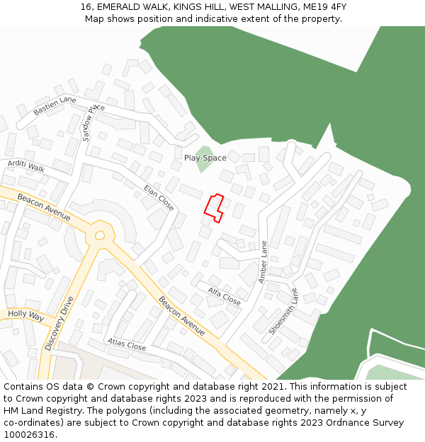 16, EMERALD WALK, KINGS HILL, WEST MALLING, ME19 4FY: Location map and indicative extent of plot