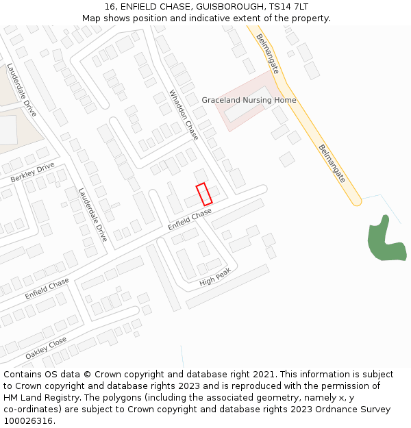 16, ENFIELD CHASE, GUISBOROUGH, TS14 7LT: Location map and indicative extent of plot