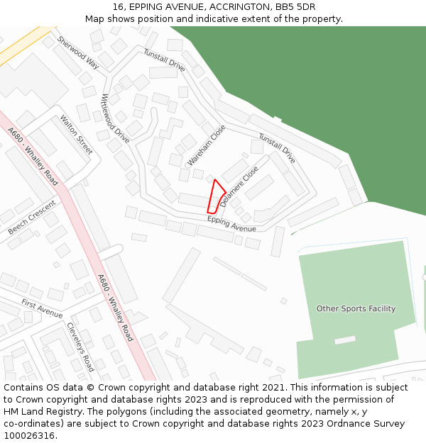 16, EPPING AVENUE, ACCRINGTON, BB5 5DR: Location map and indicative extent of plot