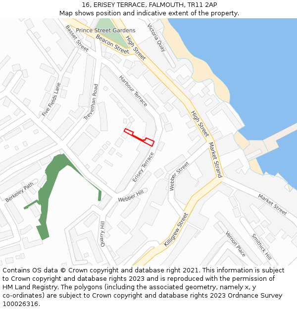 16, ERISEY TERRACE, FALMOUTH, TR11 2AP: Location map and indicative extent of plot