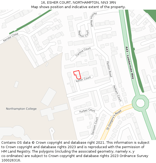16, ESHER COURT, NORTHAMPTON, NN3 3RN: Location map and indicative extent of plot