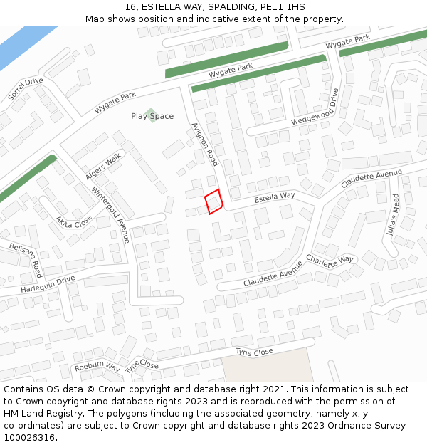 16, ESTELLA WAY, SPALDING, PE11 1HS: Location map and indicative extent of plot