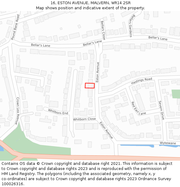16, ESTON AVENUE, MALVERN, WR14 2SR: Location map and indicative extent of plot