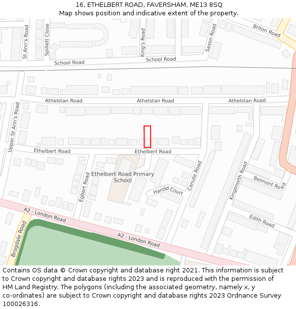 16, ETHELBERT ROAD, FAVERSHAM, ME13 8SQ: Location map and indicative extent of plot