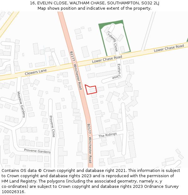 16, EVELYN CLOSE, WALTHAM CHASE, SOUTHAMPTON, SO32 2LJ: Location map and indicative extent of plot