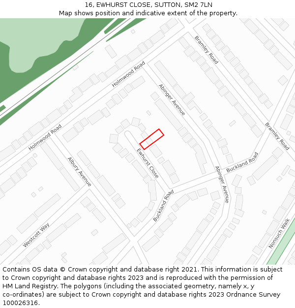 16, EWHURST CLOSE, SUTTON, SM2 7LN: Location map and indicative extent of plot