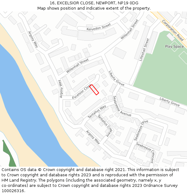 16, EXCELSIOR CLOSE, NEWPORT, NP19 0DG: Location map and indicative extent of plot
