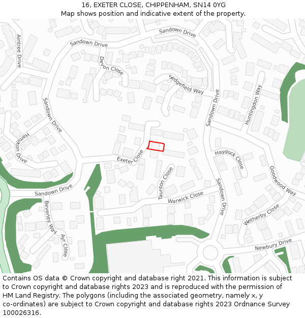 16, EXETER CLOSE, CHIPPENHAM, SN14 0YG: Location map and indicative extent of plot