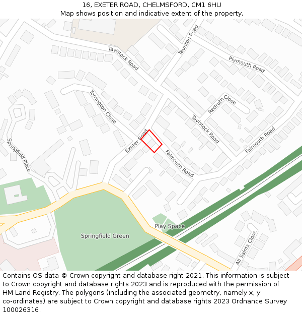 16, EXETER ROAD, CHELMSFORD, CM1 6HU: Location map and indicative extent of plot