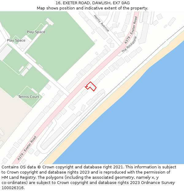 16, EXETER ROAD, DAWLISH, EX7 0AG: Location map and indicative extent of plot