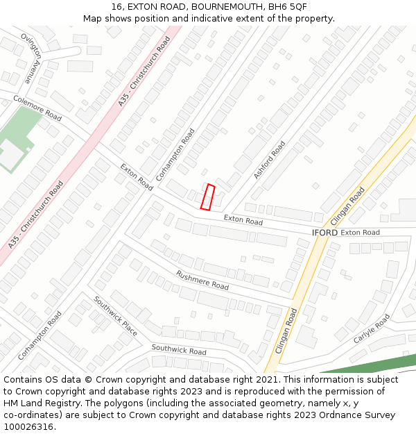 16, EXTON ROAD, BOURNEMOUTH, BH6 5QF: Location map and indicative extent of plot