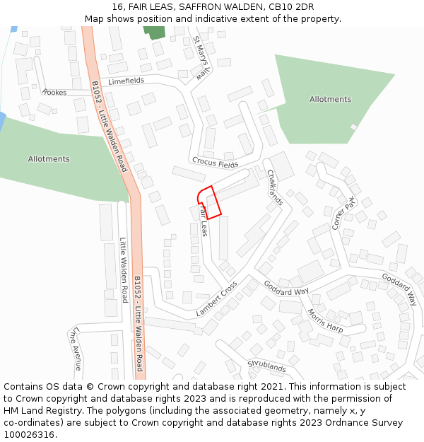 16, FAIR LEAS, SAFFRON WALDEN, CB10 2DR: Location map and indicative extent of plot