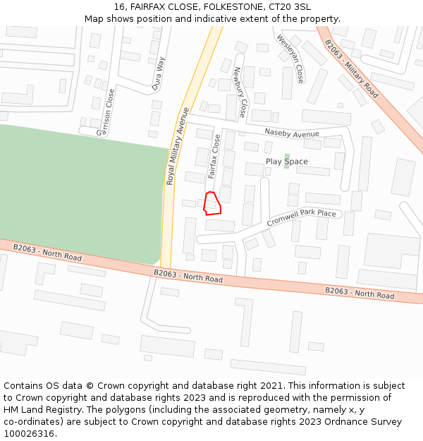 16, FAIRFAX CLOSE, FOLKESTONE, CT20 3SL: Location map and indicative extent of plot