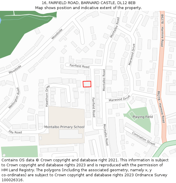 16, FAIRFIELD ROAD, BARNARD CASTLE, DL12 8EB: Location map and indicative extent of plot