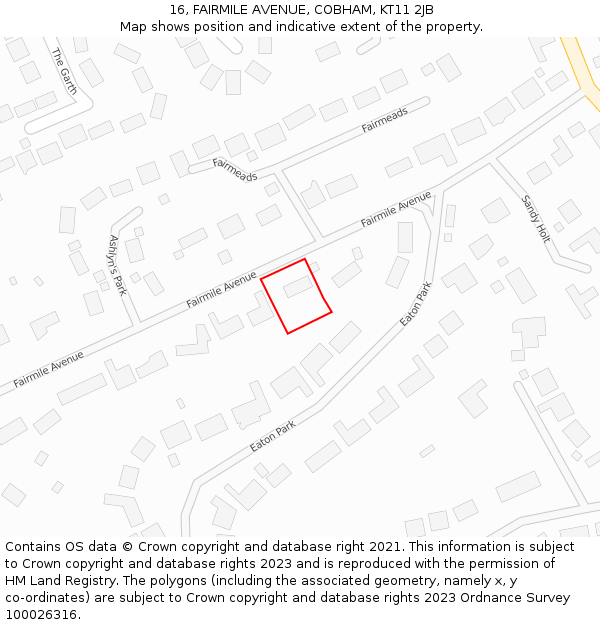 16, FAIRMILE AVENUE, COBHAM, KT11 2JB: Location map and indicative extent of plot