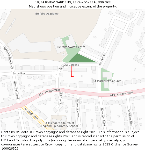 16, FAIRVIEW GARDENS, LEIGH-ON-SEA, SS9 3PE: Location map and indicative extent of plot