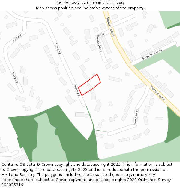 16, FAIRWAY, GUILDFORD, GU1 2XQ: Location map and indicative extent of plot