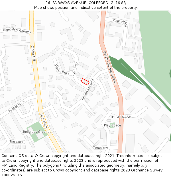 16, FAIRWAYS AVENUE, COLEFORD, GL16 8RJ: Location map and indicative extent of plot