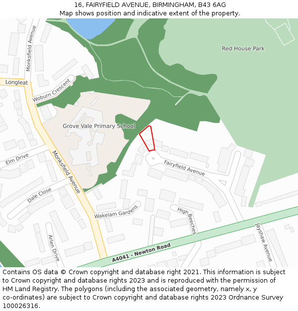 16, FAIRYFIELD AVENUE, BIRMINGHAM, B43 6AG: Location map and indicative extent of plot