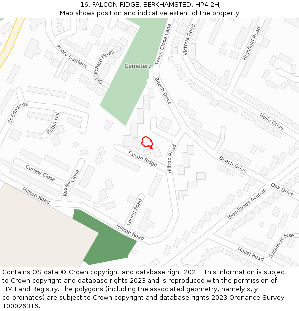 16, FALCON RIDGE, BERKHAMSTED, HP4 2HJ: Location map and indicative extent of plot