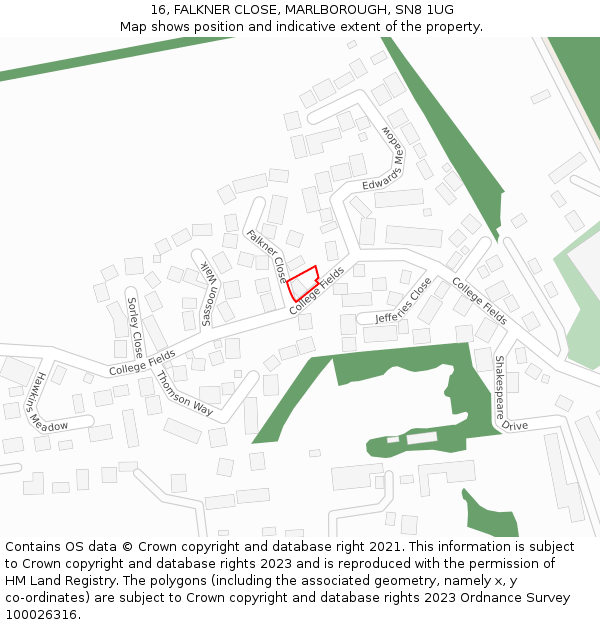 16, FALKNER CLOSE, MARLBOROUGH, SN8 1UG: Location map and indicative extent of plot