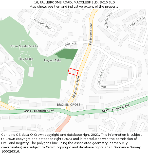 16, FALLIBROOME ROAD, MACCLESFIELD, SK10 3LD: Location map and indicative extent of plot