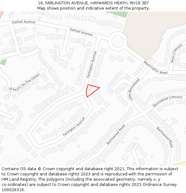 16, FARLINGTON AVENUE, HAYWARDS HEATH, RH16 3EY: Location map and indicative extent of plot