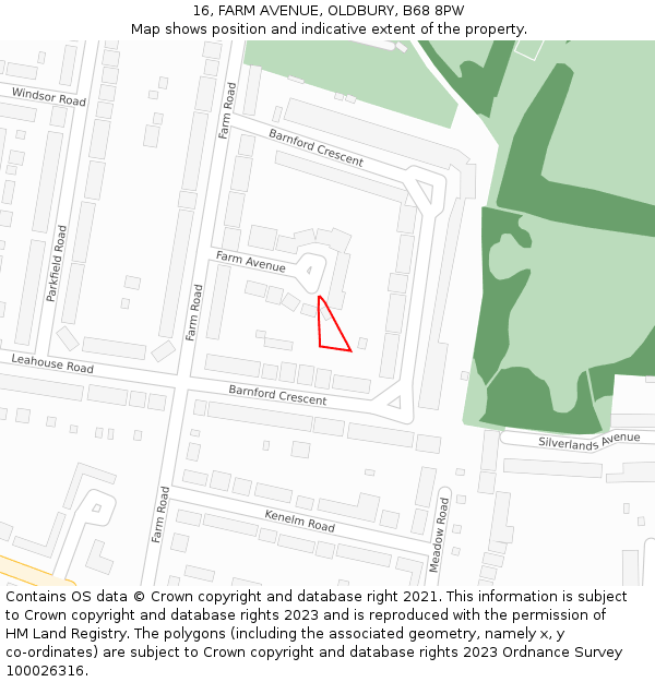 16, FARM AVENUE, OLDBURY, B68 8PW: Location map and indicative extent of plot