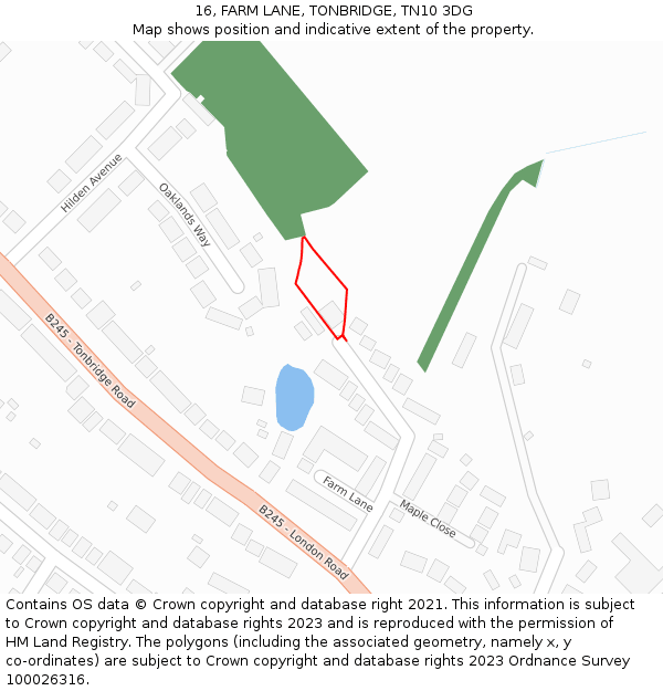 16, FARM LANE, TONBRIDGE, TN10 3DG: Location map and indicative extent of plot