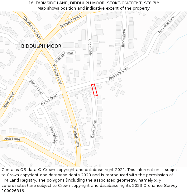 16, FARMSIDE LANE, BIDDULPH MOOR, STOKE-ON-TRENT, ST8 7LY: Location map and indicative extent of plot